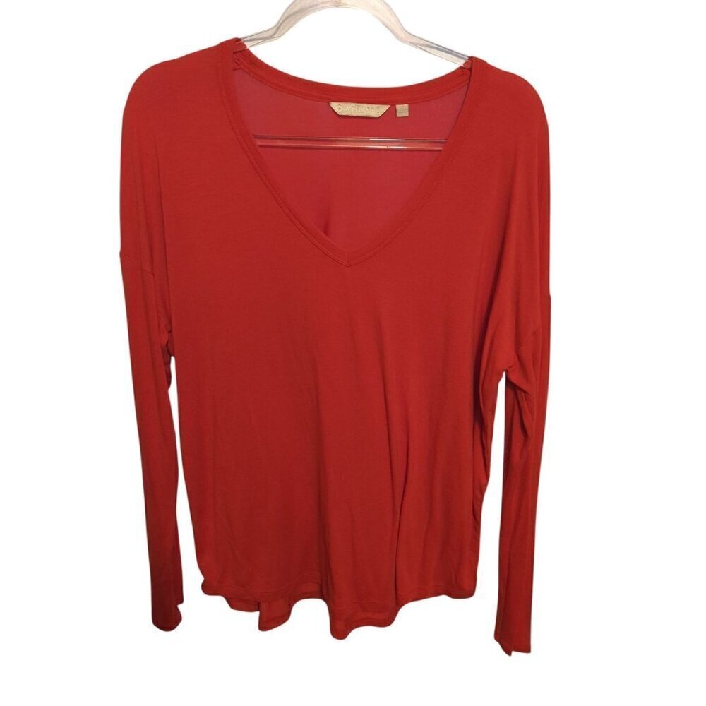 Athleta Top Women Large Red Lightweight Long Sleeve V-neck Blouse